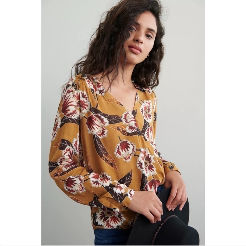 ANTHROPOLOGIE Yellow Palmas Floral Blouse XS Boho NWT